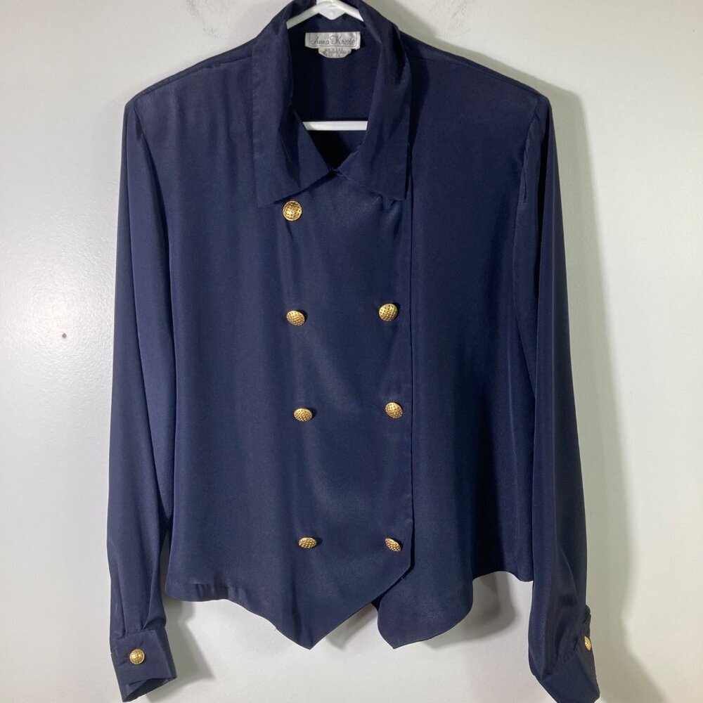 Womens Vintage Anna Kriste Double‎ Breasted Military Style Button Blouse 14 USA